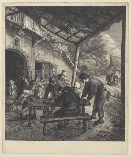 Triktrakspelers by Jan de Visscher, print, 1643-1692