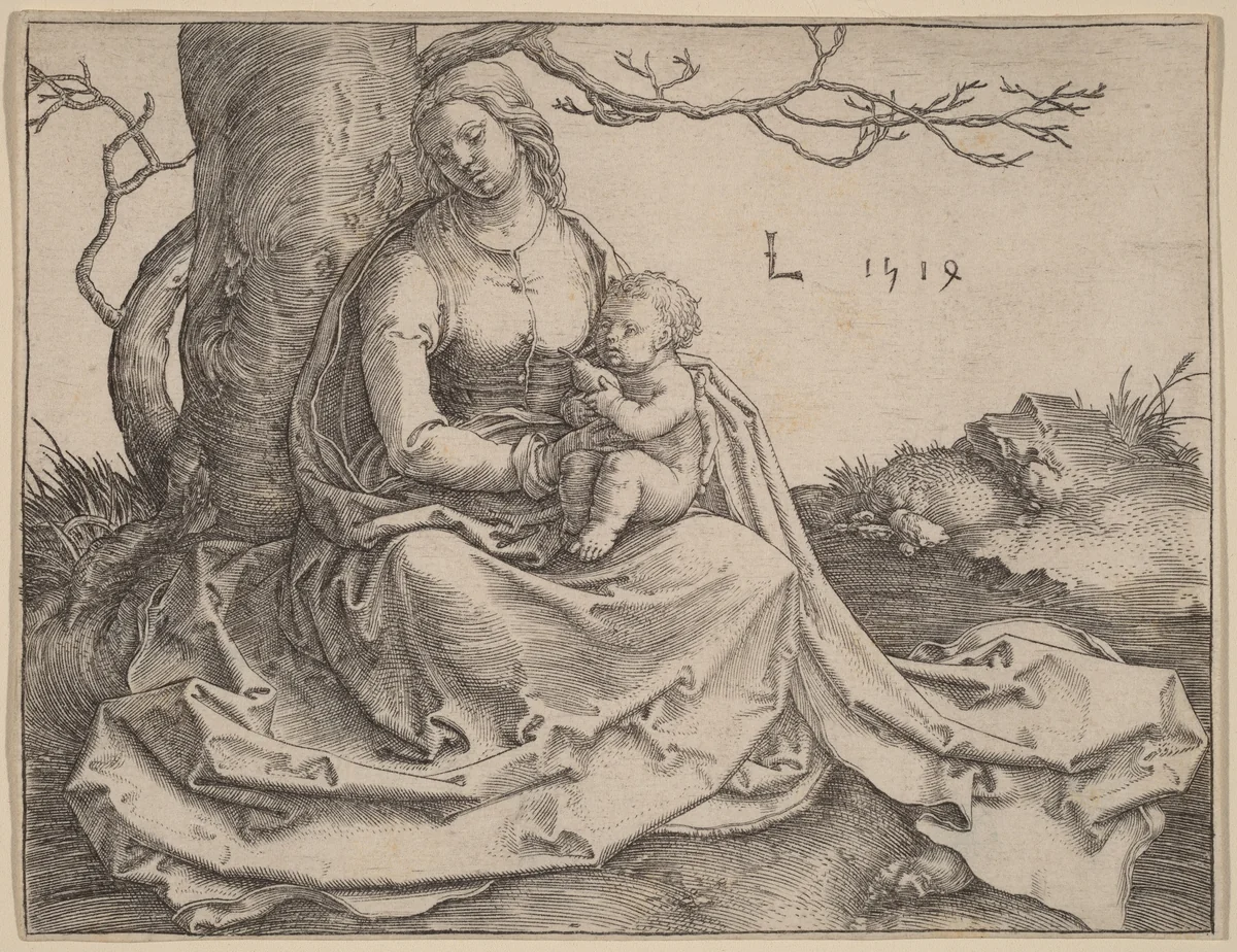The Virgin Seated under a Tree by Lucas van Leyden, print, 1514