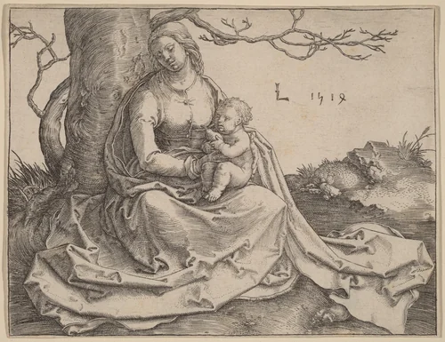 The Virgin Seated under a Tree by Lucas van Leyden, print, 1514
