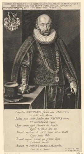 Portret van Sebastian Röttinger by Lucas Kilian, print, 1608