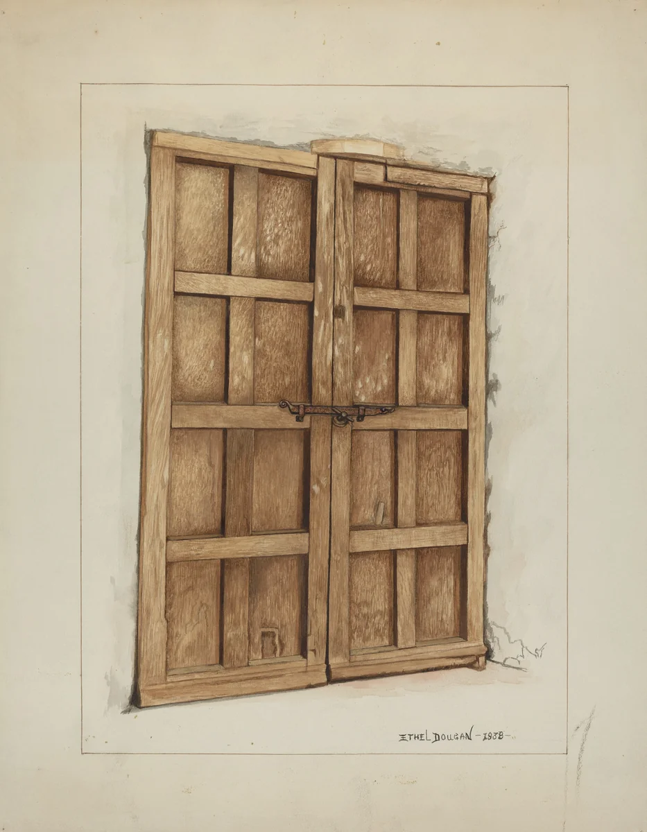 Sacristy Door at Mission San Juan Bautista by Ethel Dougan, index of american design, 1938