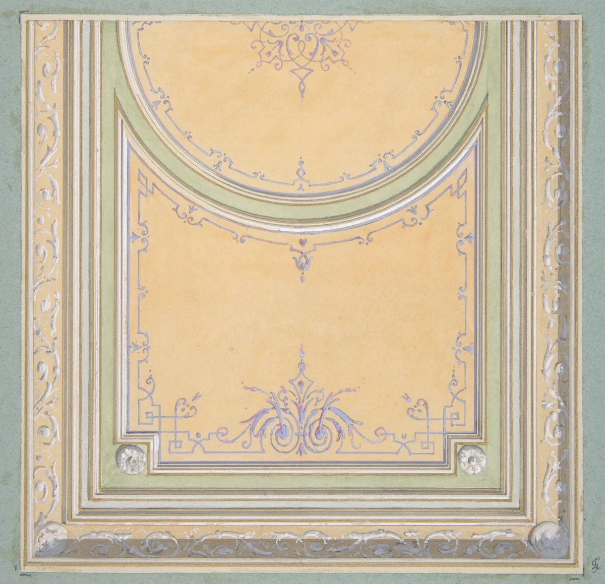 Design for the painted decoration of a ceiling by Jules-Edmond-Charles Lachaise, drawing, 1830-1897