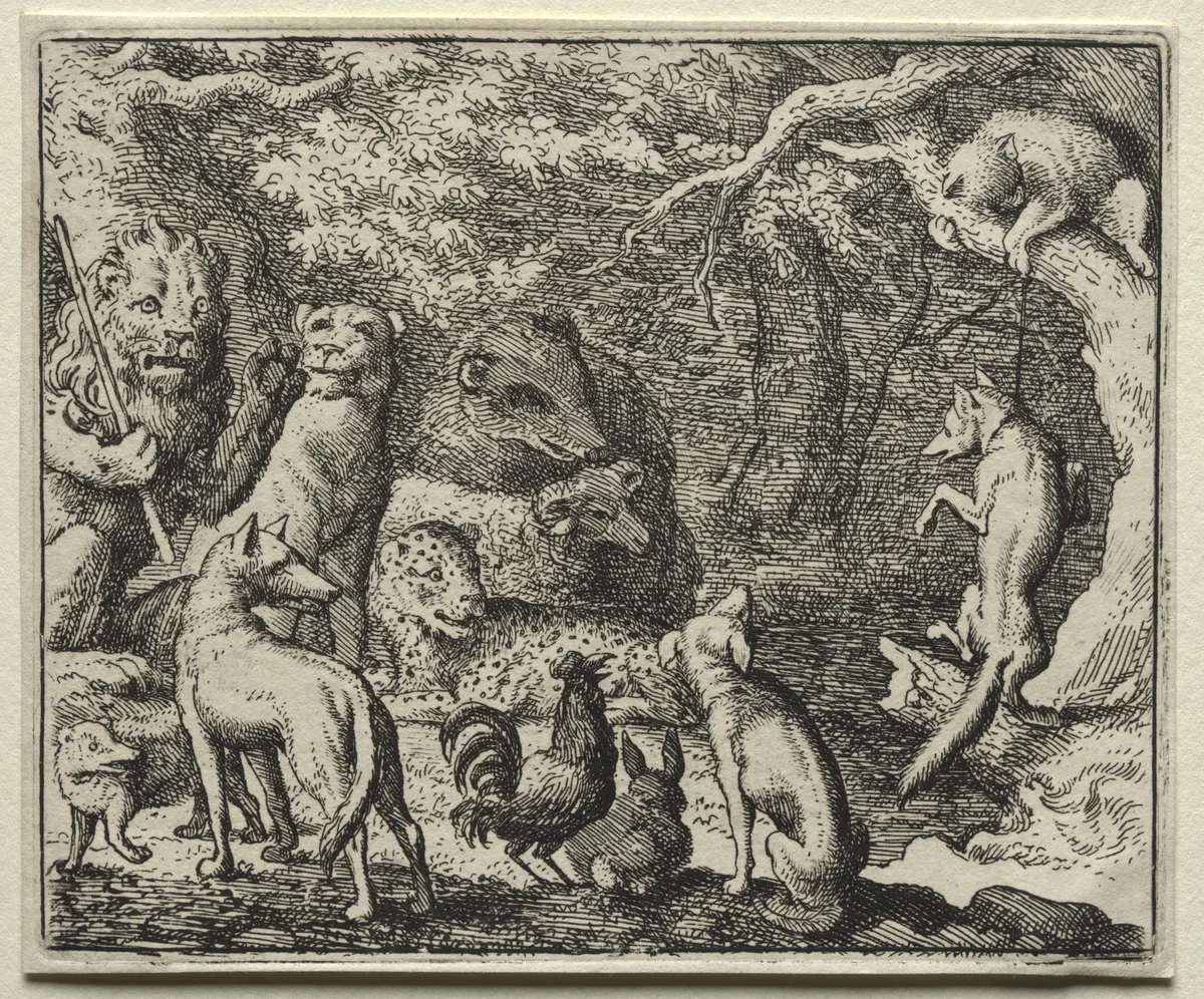 Reynard the Fox: Reynard Asks Permission to Confess by Allart van Everdingen, print, 1650-1675