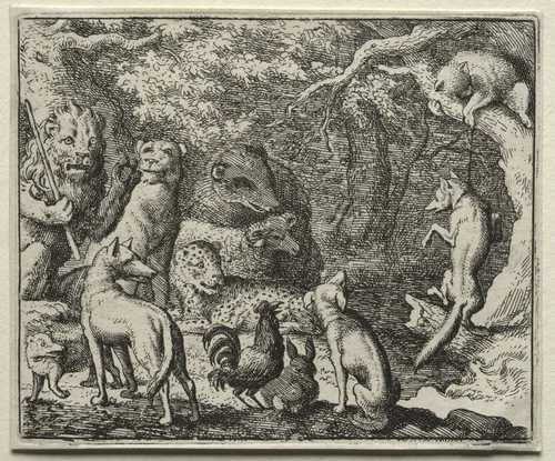 Reynard the Fox: Reynard Asks Permission to Confess by Allart van Everdingen, print, 1650-1675