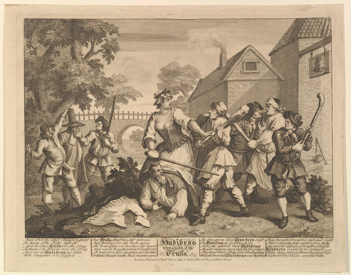 Hudibras Vanquished by Trulla (Twelve Large Illustrations for Samuel Butler's Hudibras, Plate 5) by William Hogarth, print, 1725-1768