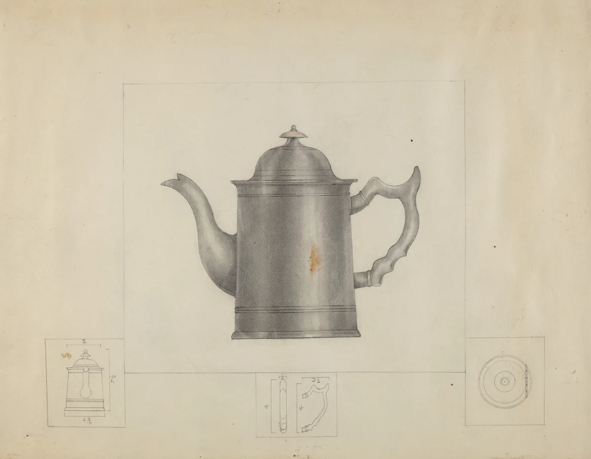 Pewter Coffee Pot by Henry Meyers, index of american design, 1935-1942