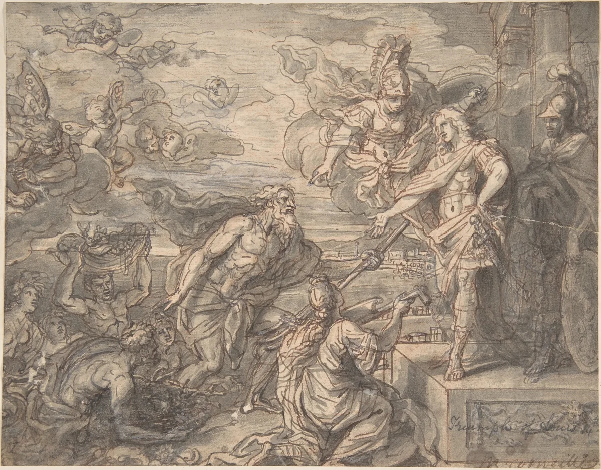 Neptune and other Marine Deities Paying Homage to Louis XIV by Michel Corneille, drawing, 1655-1708