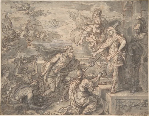 Neptune and other Marine Deities Paying Homage to Louis XIV by Michel Corneille, drawing, 1655-1708