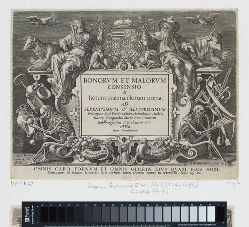 Ornamentele lijst met Noach en zijn vrouw by Unknown, print, 1586