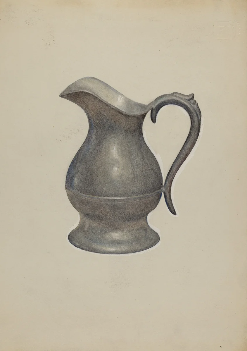 Pewter Pitcher by Francis Borelli, index of american design, 1936