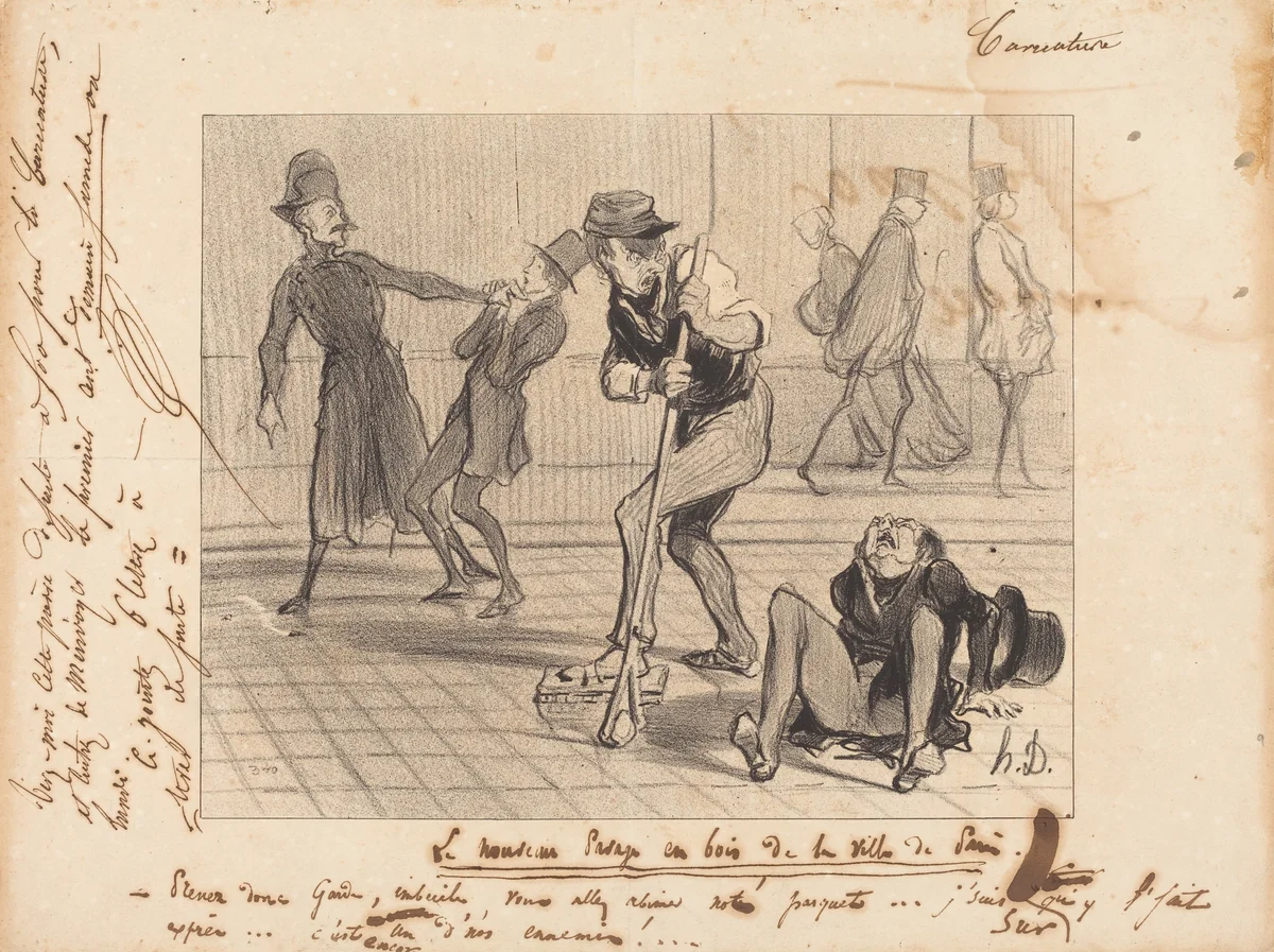Le Nouveau pavage en bois... de Paris by Honoré Daumier, print, 1842