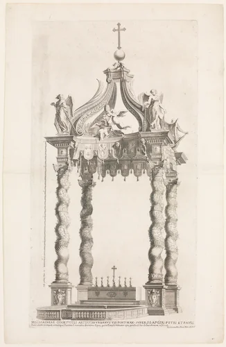 Isolated View of Bernini's Baldacchino. Plate 39 from the Album 'Basilica di S. Pietro in Vaticano' by Gian Lorenzo Bernini, print, 1653-1691