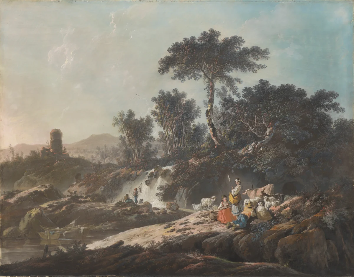 Shepherds Resting by a Stream by Jean Baptiste Pillement, drawing, 1779