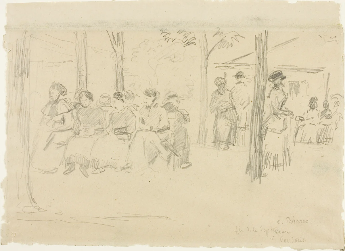 Fête at Pontoise by Camille Pissarro, drawing, 1867-1877