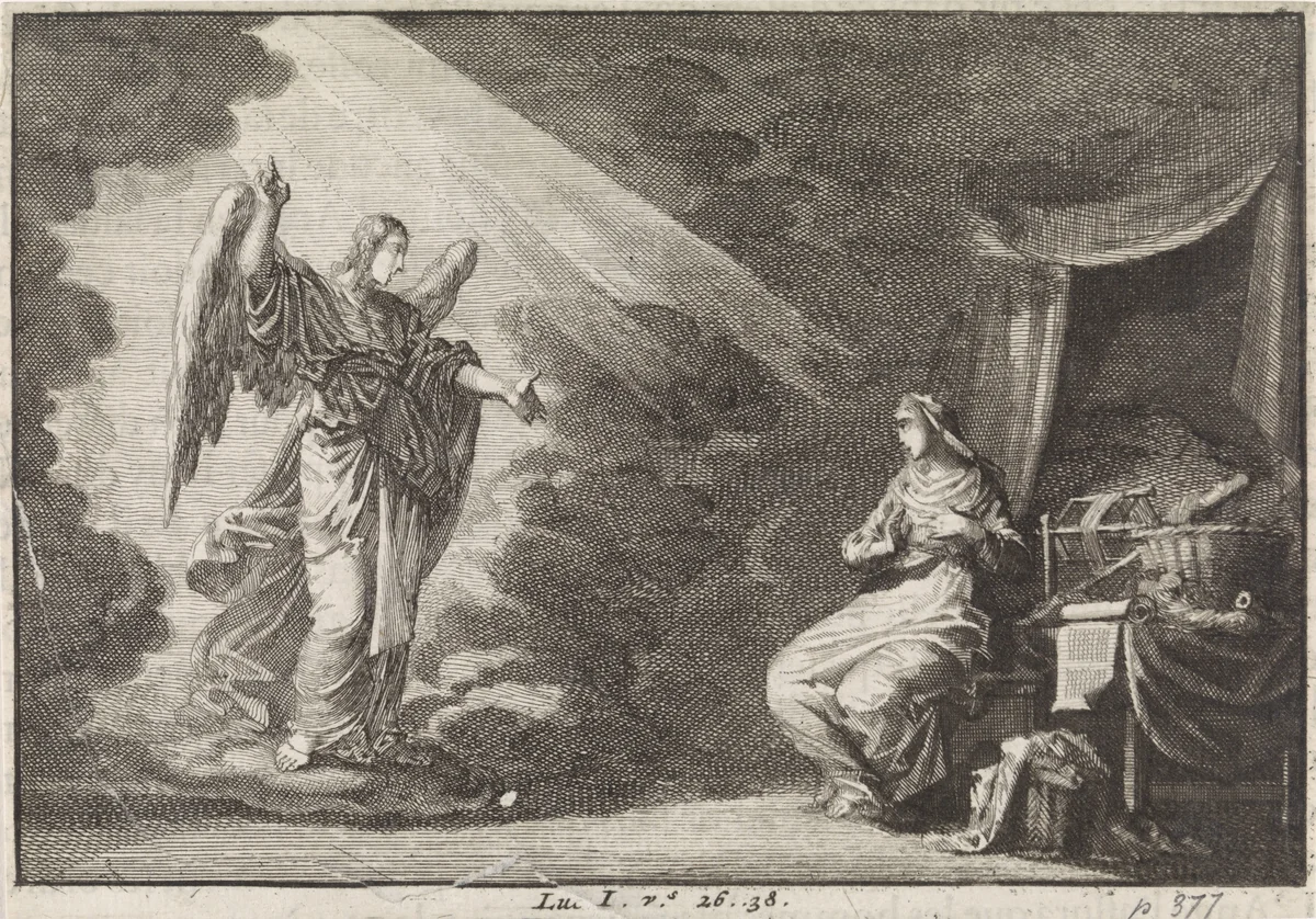 Annunciatie by Jan Luyken, print, 1703-1762