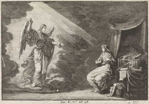 Annunciatie by Jan Luyken, print, 1703-1762