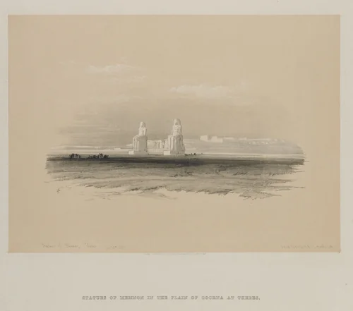 Egypt and Nubia, Volume I: Statues of Memnon, Thebes by Louis Haghe, print, 1846