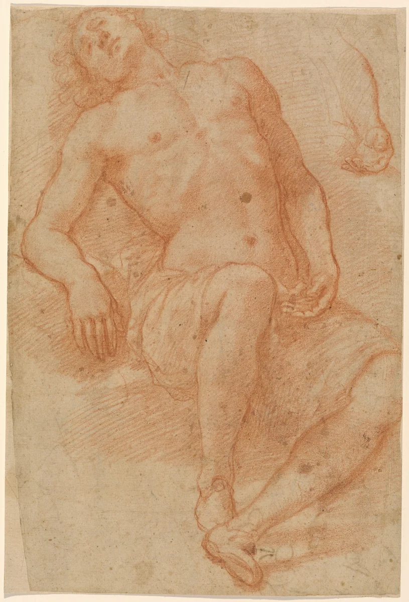 A Male Nude, Half Reclining by Matteo Rosselli, drawing, 1622-1624
