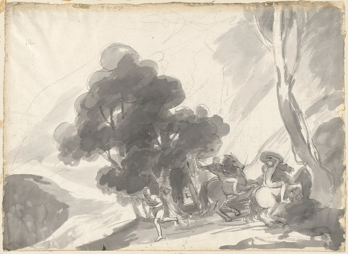 Troilus and Cressida, Act IV, Scene V: The Fight Between Hector and Ajax II by George Romney, drawing, 1780-1795