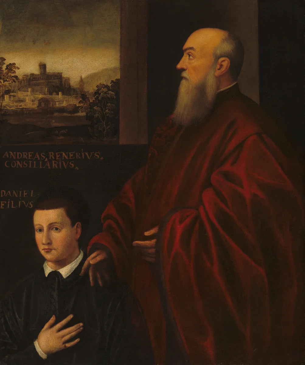 Andrea Renier and His Son Daniele by Anonymous Artist; Jacopo Tintoretto, painting, 1560-1566