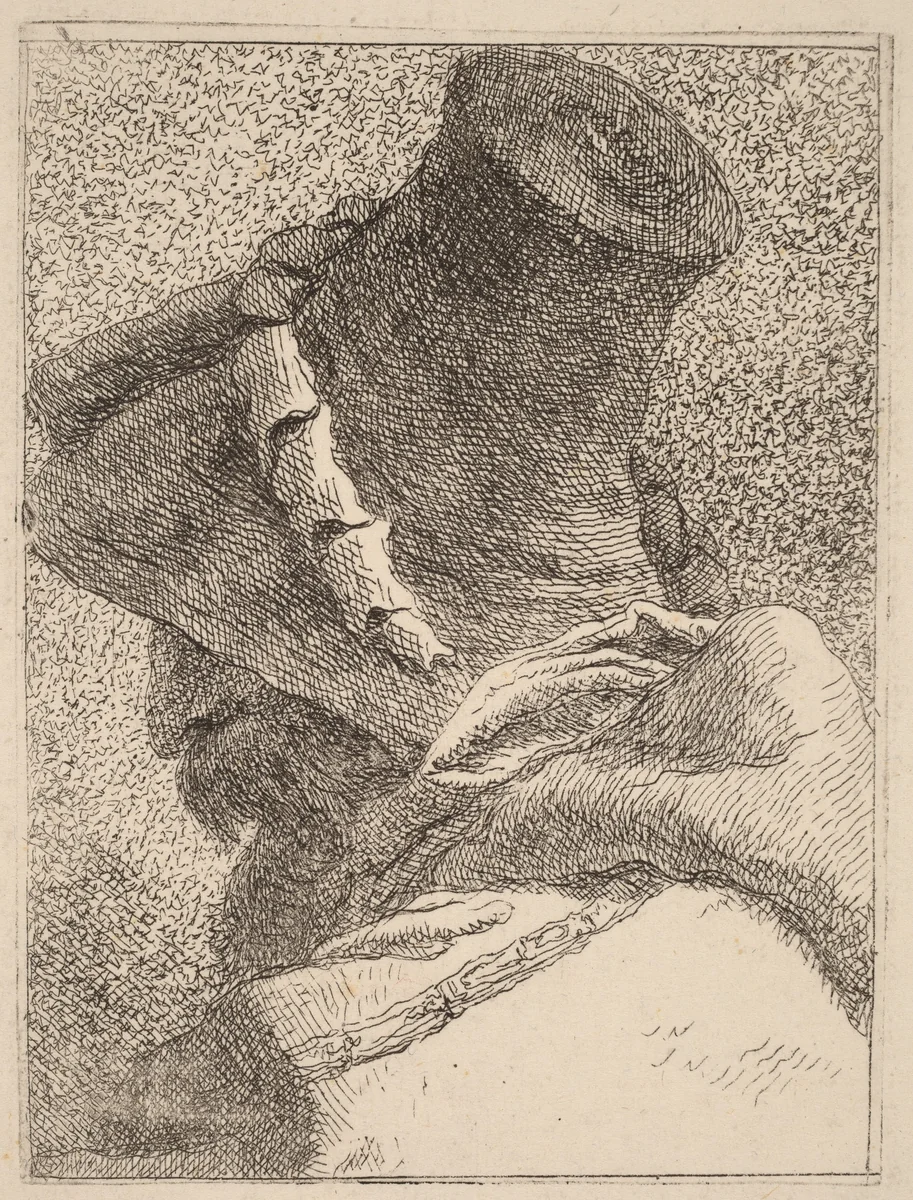 Profile of an Old Man with a Hat by Giovanni Domenico Tiepolo, print, 1760-1780