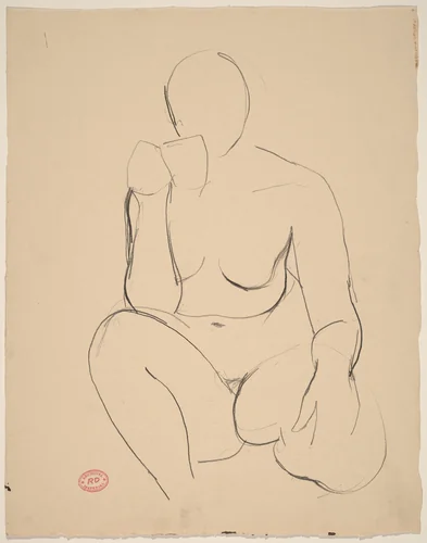 Untitled [kneeling female nude holding cup] by Richard Diebenkorn, drawing, 1955-1967
