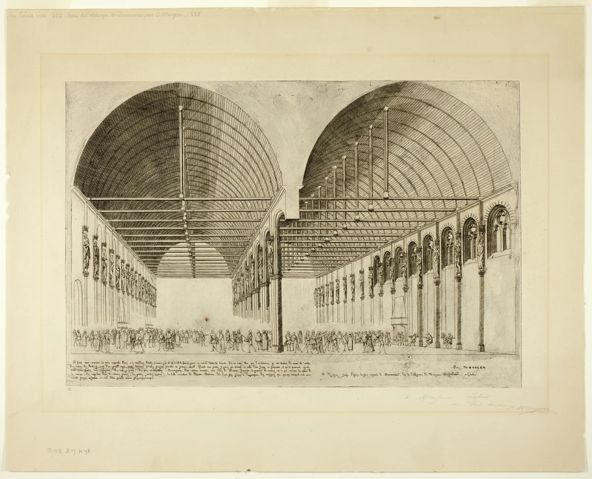 The Antechamber of the Palais de Justice, Paris by Charles Meryon, print, 1855