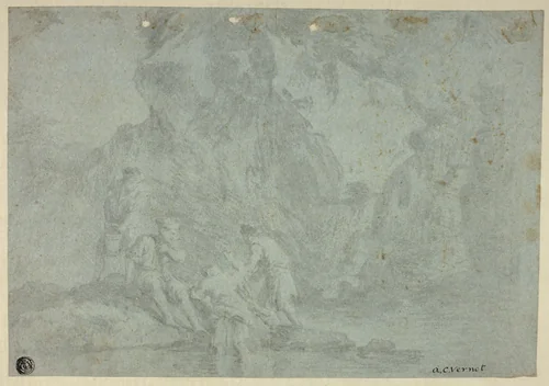 Rocky Landscape with Figures by Gaspard Dughet, drawing, 1635-1675