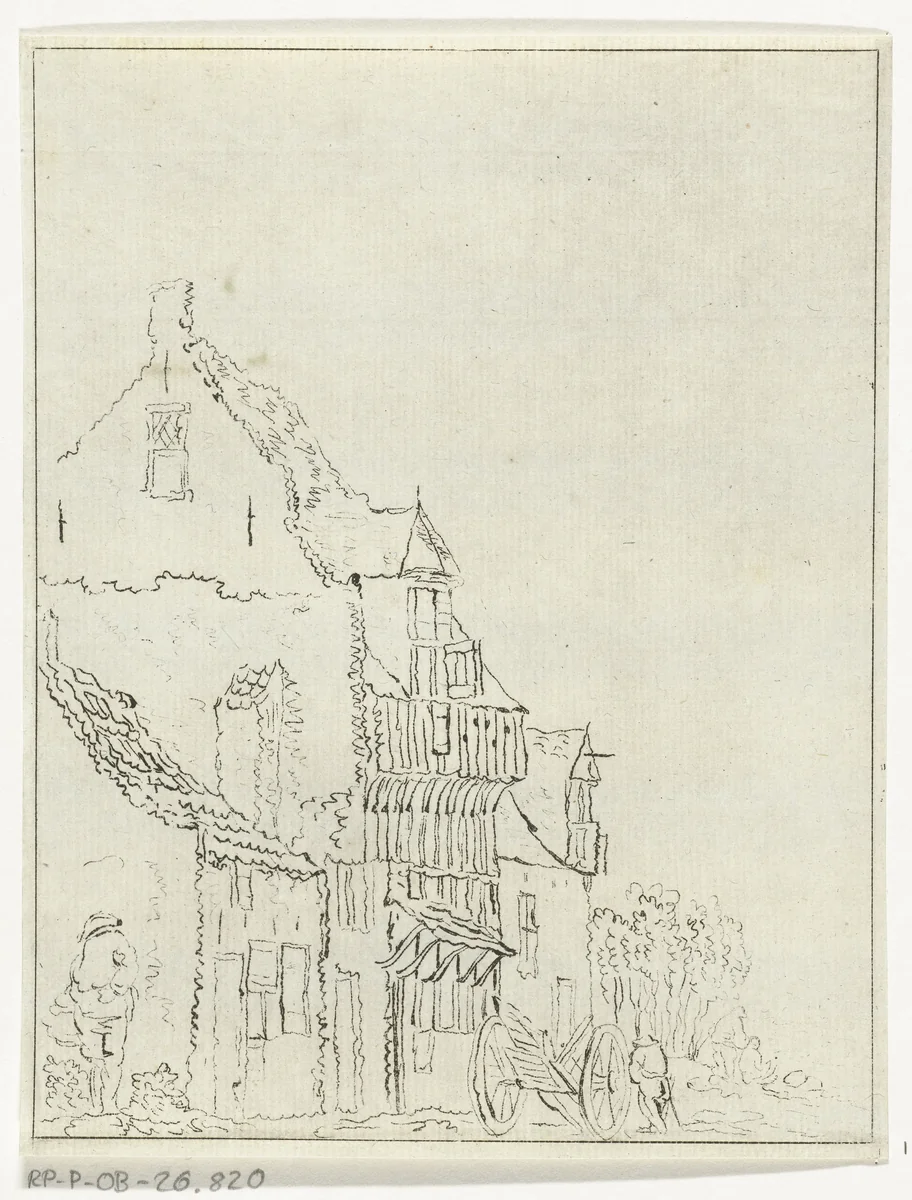 Huis met kruiwagen voor de deur by Anthonie van den Bos, print, 1778-1838