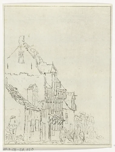 Huis met kruiwagen voor de deur by Anthonie van den Bos, print, 1778-1838