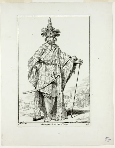 Ambassadeur du Siam, plate sixteen from Caravanne du Sultan à la Mecque by Joseph-Marie Vien, print, 1748
