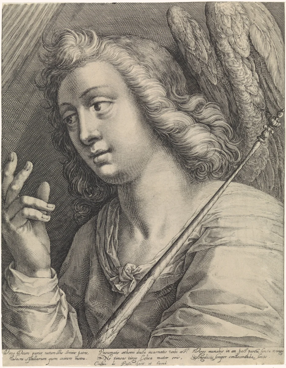 Annunciatie (engel Gabriël) by Unknown, print, 1574-1637