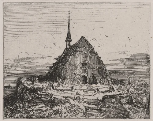 Old Church and Cemetery with Setting Sun by Caspar Johann Nepomuk Scheuren, portfolio, 1842