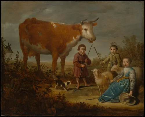 Children and a Cow by Aelbert Cuyp, painting, 1635-1639
