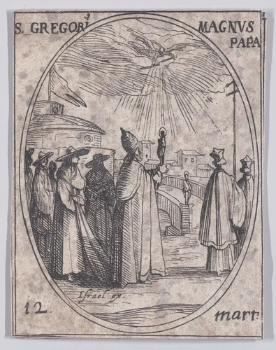 S. Grégoire le Grand, pape (St. Gregory the Great, Pope), March 12th, from "Les Images De Tous Les Saincts et Saintes de L'Année" (Images of All of the Saints and Religious Events of the Year) by Jacques Callot, print, 1636
