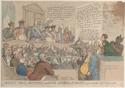 Boney's Trial Sentence and Dying Speech, or Europe's Injuries Revenged by Thomas Rowlandson, print, 1815