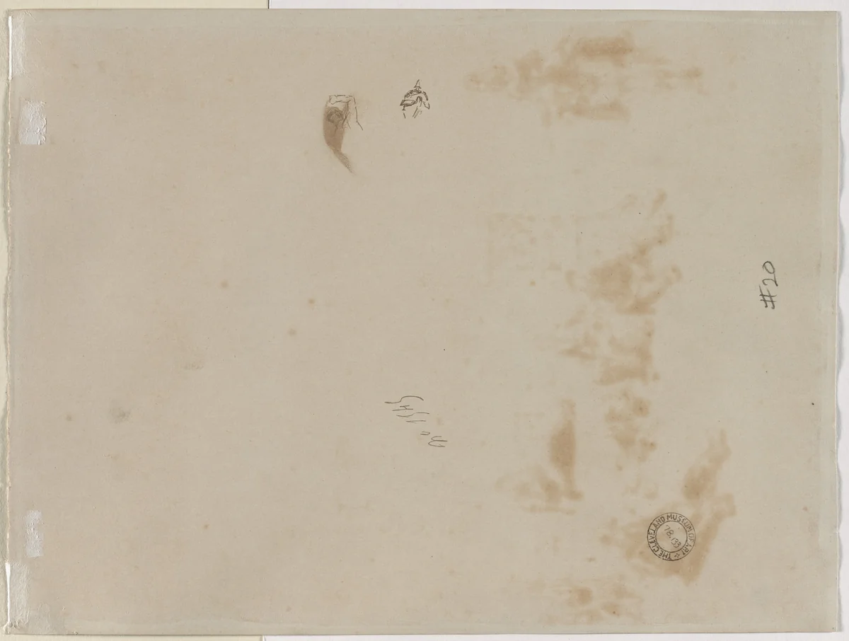 Sketch of a Man with Upraised Arm and Sketch of a Helmet (verso) by Édouard Detaille, drawing, 1878