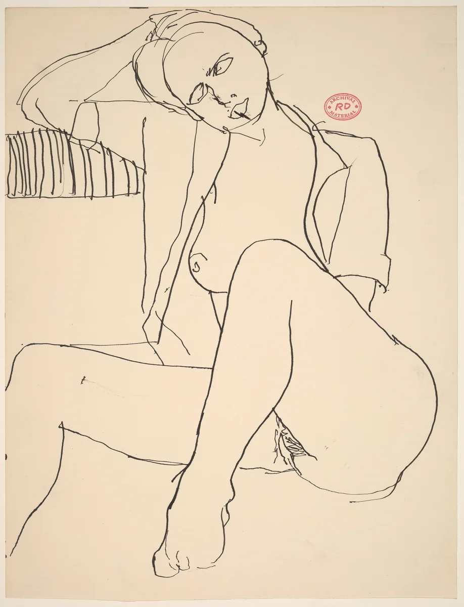 Untitled [seated female nude in a short sleeve shirt] by Richard Diebenkorn, drawing, 1955-1967