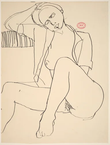 Untitled [seated female nude in a short sleeve shirt] by Richard Diebenkorn, drawing, 1955-1967