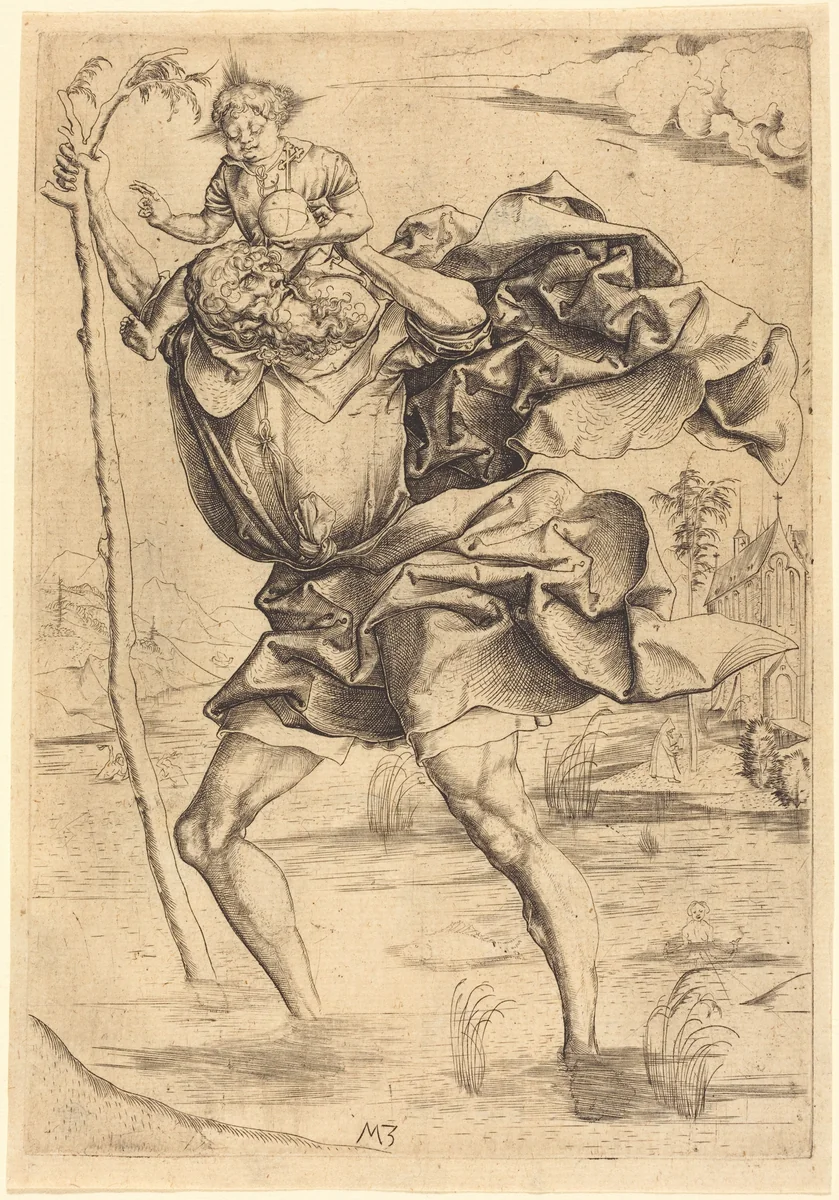 Saint Christopher by Master MZ, print, 1500