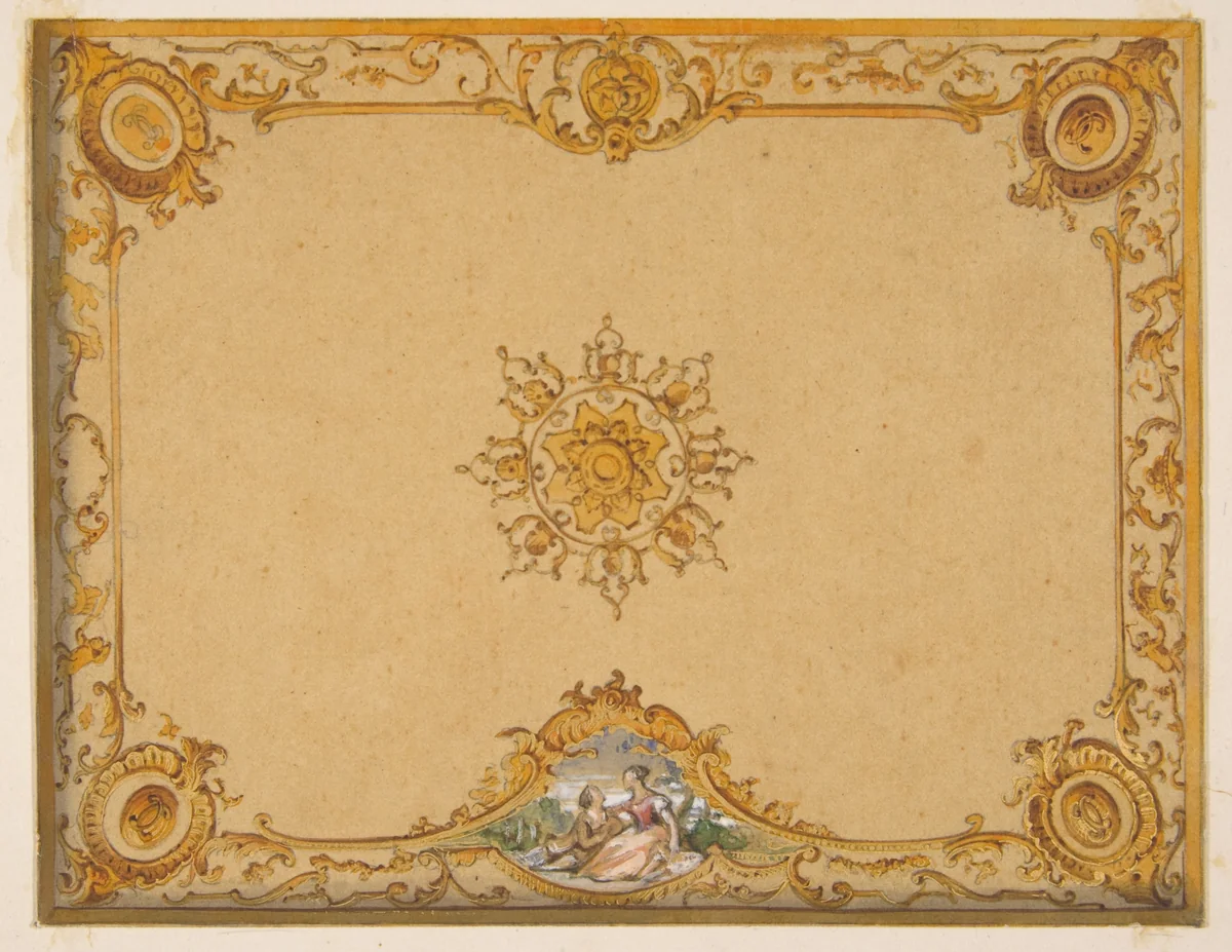 Design for a ceiling with painted decoration by Jules-Edmond-Charles Lachaise, drawing, 1830-1897