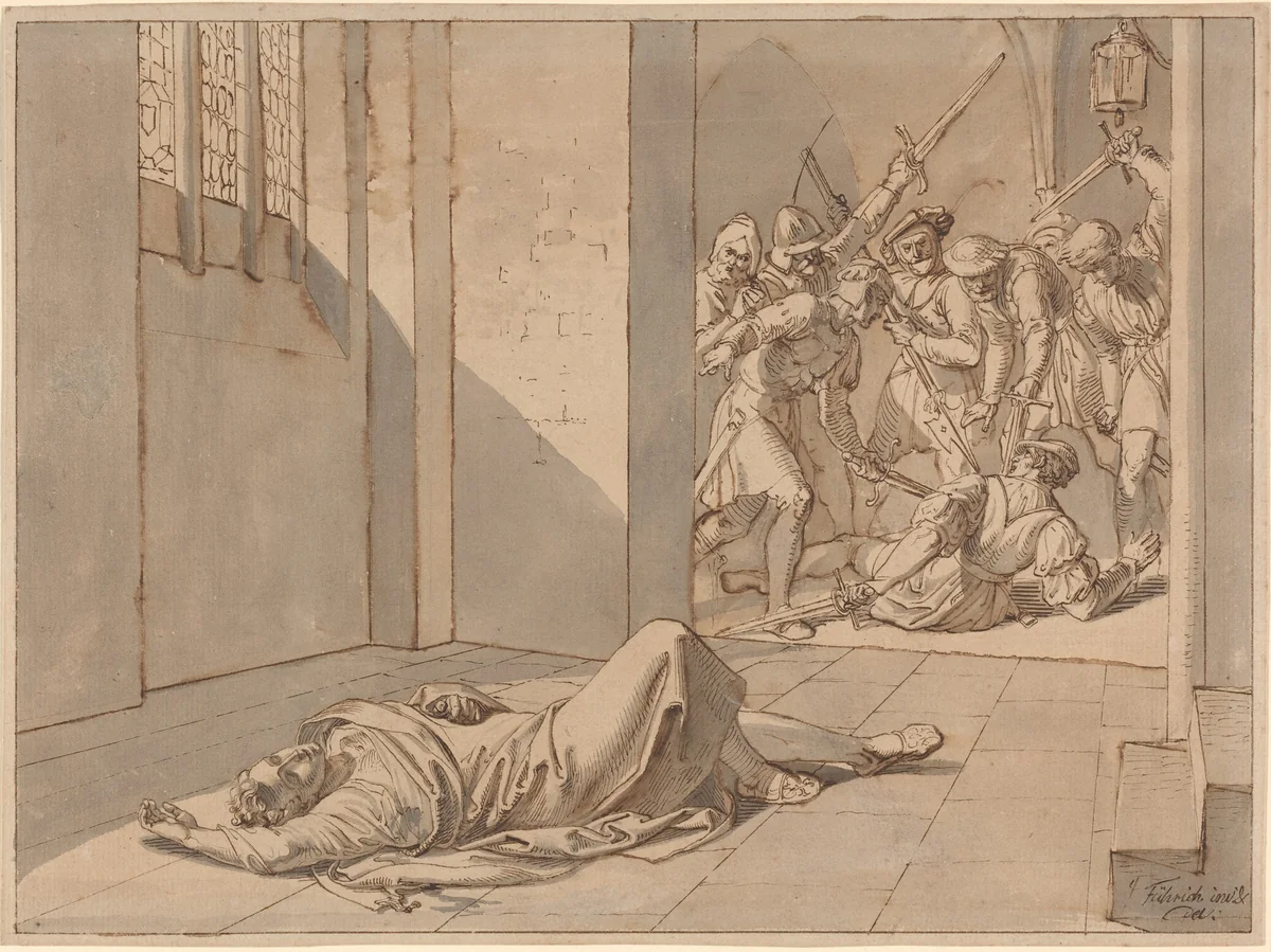 The Assassination of King Wenzel III by Josef von Führich, drawing, 1800-1876