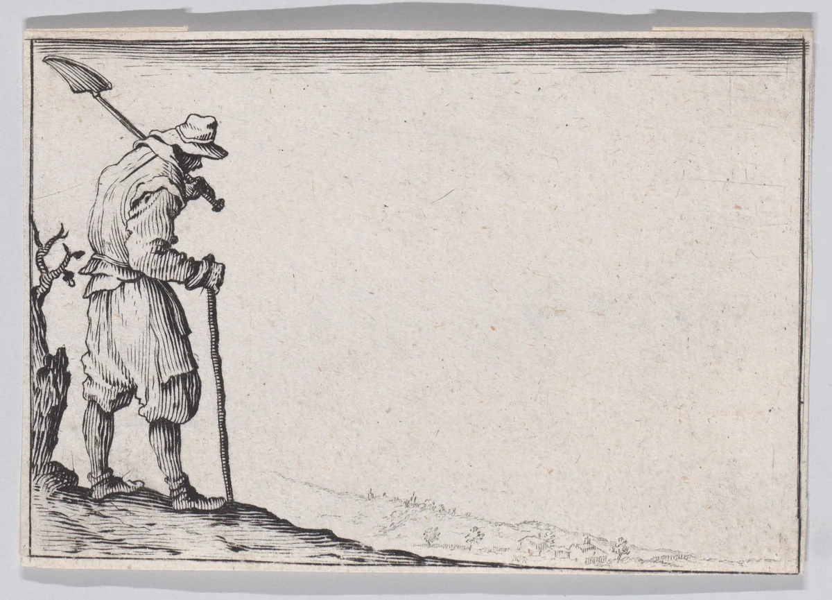 Reverse Copy of Le Paysan Portant sa Pelle sur L'Épaule (The Peasant Carrying his Shovel over his Shoulder), from "Les Caprices" Series A, The Florence Set by anonymous, print, 1620-1700
