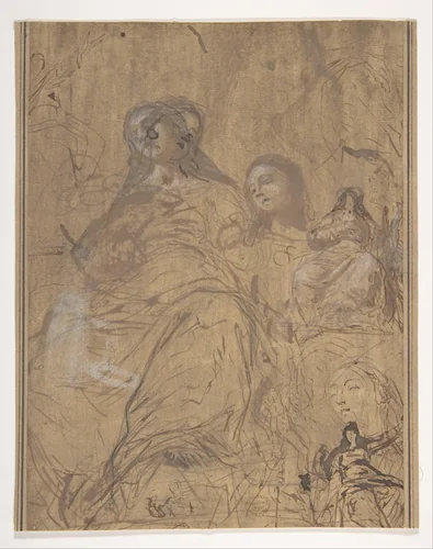 Studies for the Assumption of the Virgin by Juan Carreño de Miranda, drawing, 1657-1660