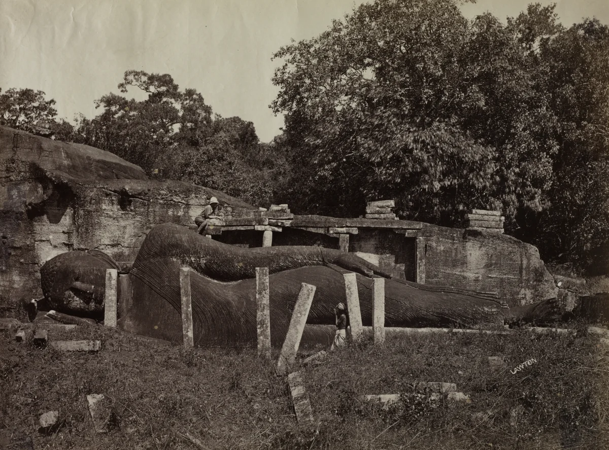 The Paranirvana of Buddha, Gal Vihara, Polonnaruva, Ceylon by Joseph Lawton, photograph, 1870-1871