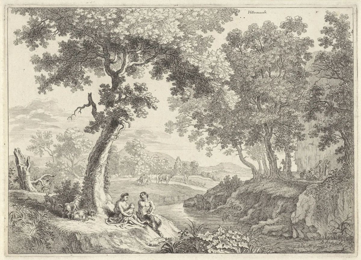 Saterfamilie onder een boom by anonymous, print, 1623-1705