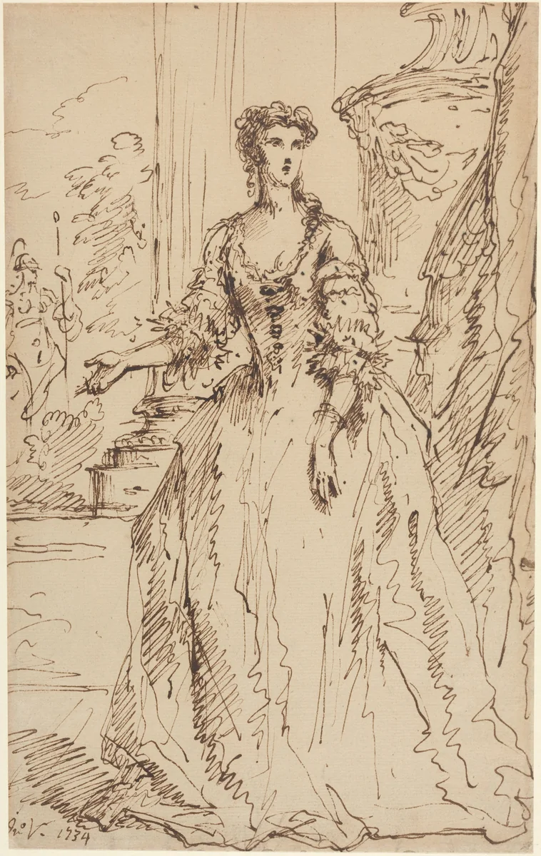 Portrait of a Standing Lady by John Vanderbank, drawing, 1734