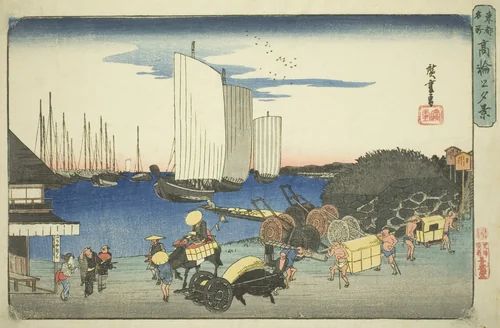 Evening View of Takanawa (Takanawa no yukei), from the series "Famous Places in the Eastern Capital (Toto meisho)" by Utagawa Hiroshige (歌川広重), print, 1827-1843