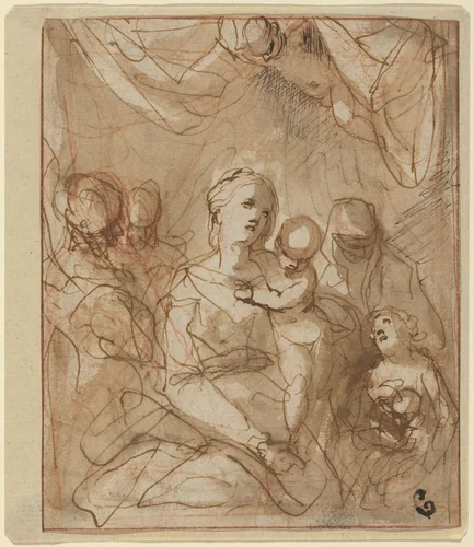 The Virgin and Infant Jesus with Saints by Hans Rottenhammer, drawing, 1595-1605