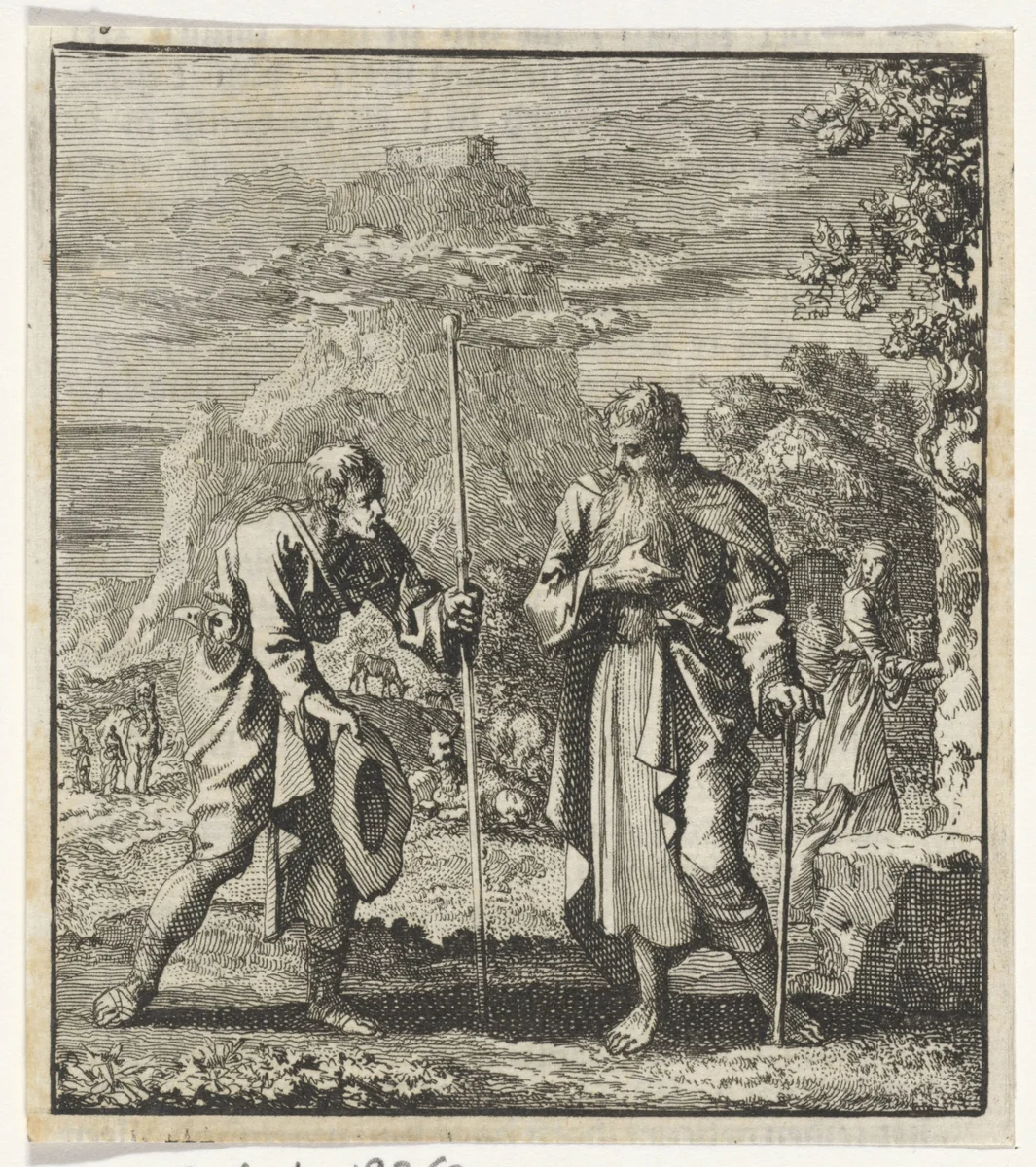 Wandelende ziel ontmoet Noach by Jan Luyken, print, 1706